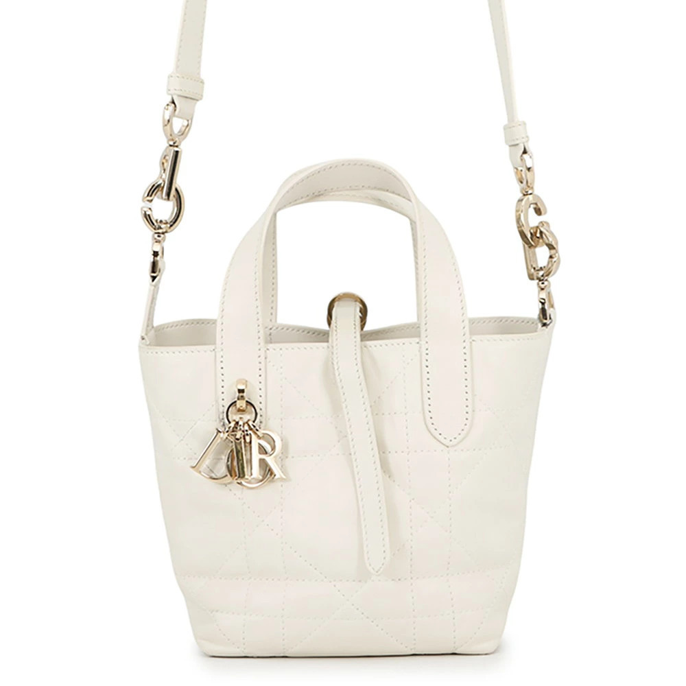Christian Dior Macro Cannage Toujours Vertical Tote White Handbag